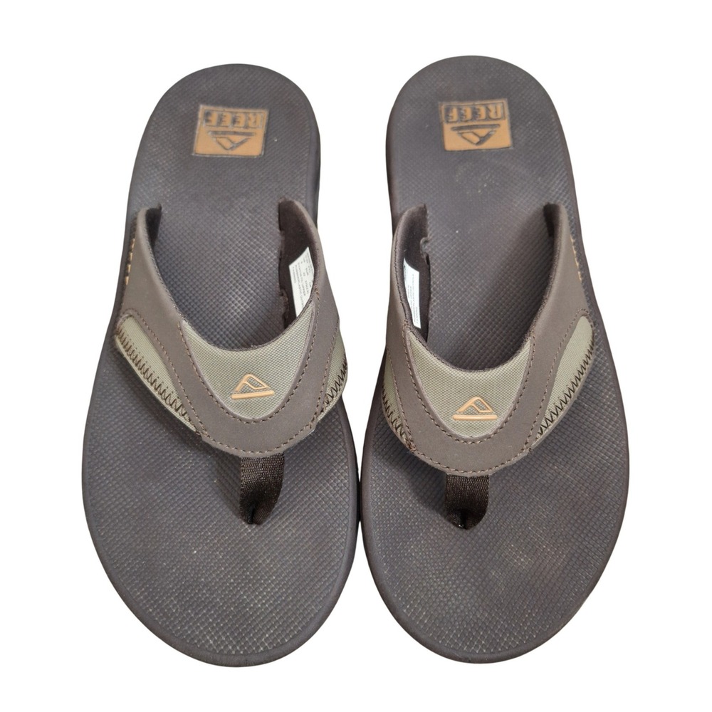 Reef Fanning Mens Brown Olive Green Flip Flops Sandals Bottle Opener Size 9